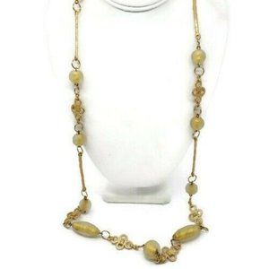 SRM Made In Italy Necklace Yellow Stones Gold Tone 35" Long